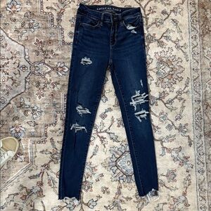 American Eagle Outfitters Women's Dark Blue Distressed Skinny Jeans